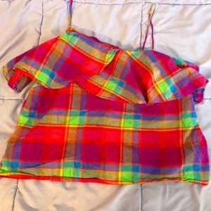 A New Day Plaid Asymmetrical Top